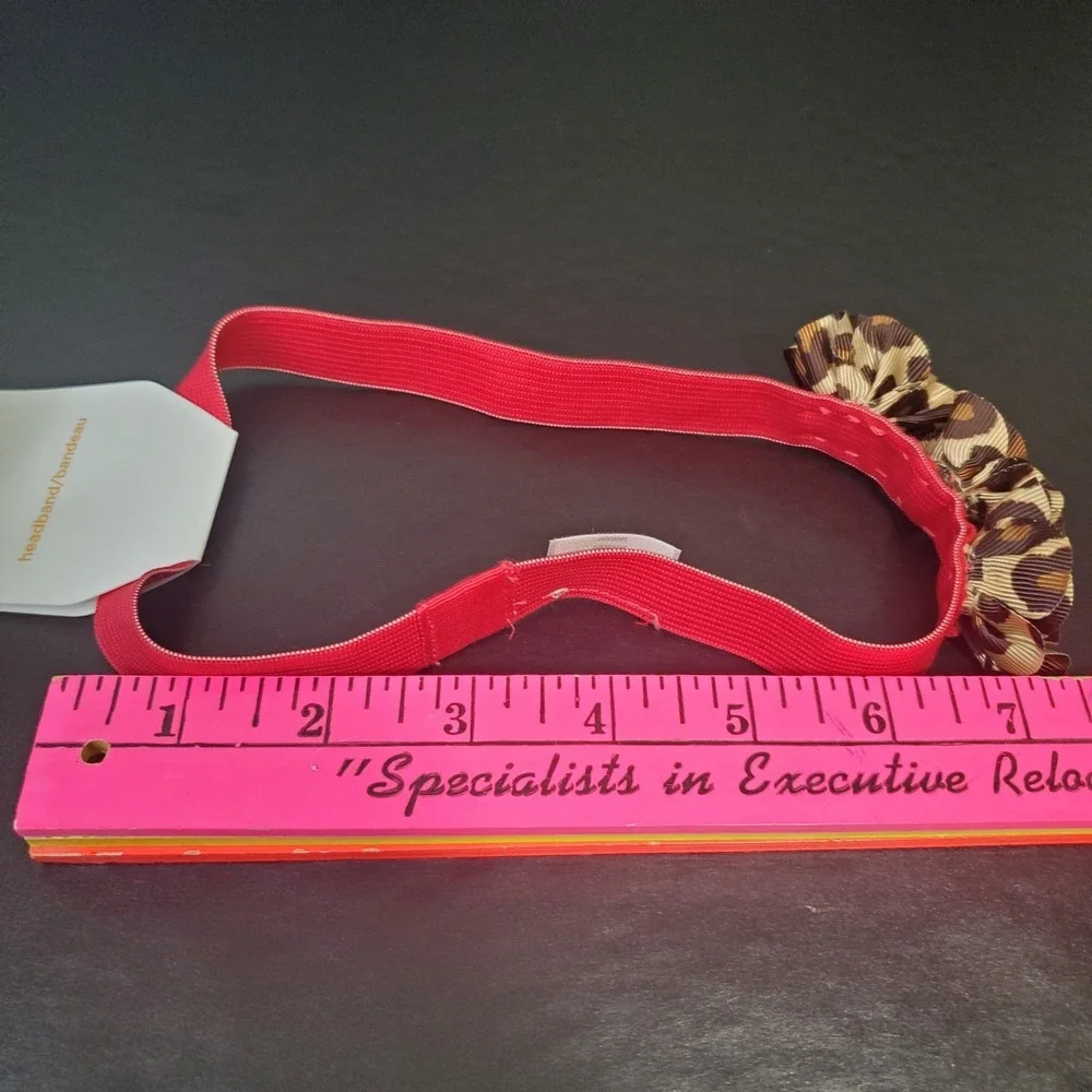 GYMBOREE GLAMOUROUS FRIENDS Leopard Print Floowers On Red Elastic Headband NWT
